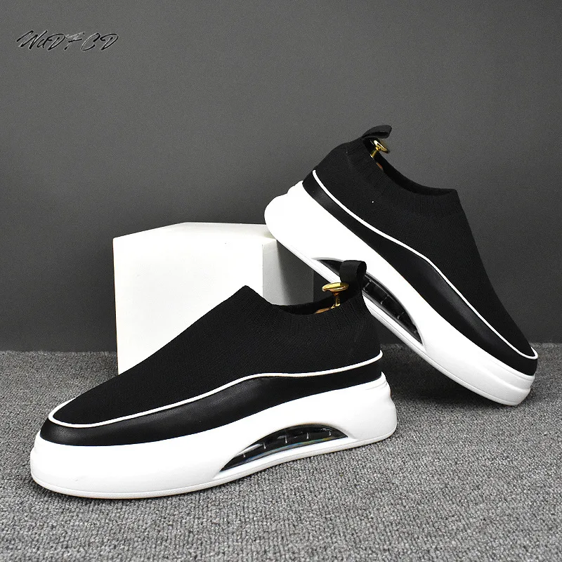 Loafers Men Sneakers Casual Fashion Casual Leather Mesh/Canvas Breathable Height Increased Flat Platform Air Cushion Board Shoes