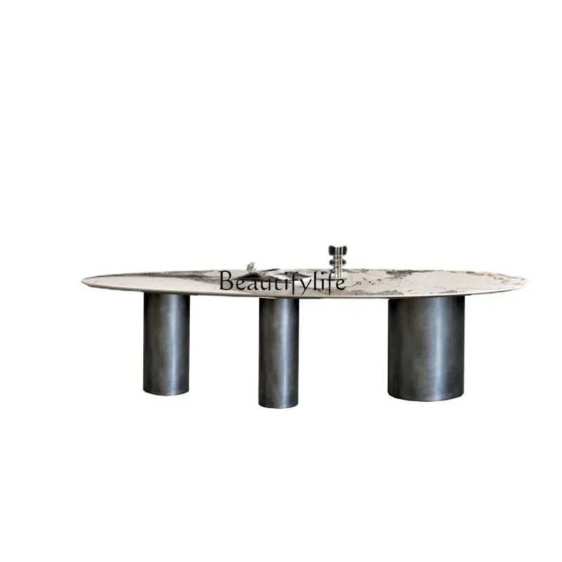 

Italian Mild Luxury Marble Stone Plate Simple Home Long Table