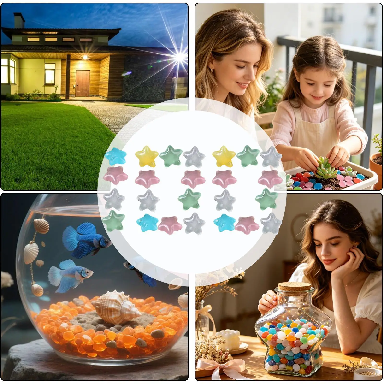 Decorative Garden Stones 100 Pieces Weather-Resistant Luminous Ornaments Star-Shaped Garden Gravel Set For Outdoor Patio Yard