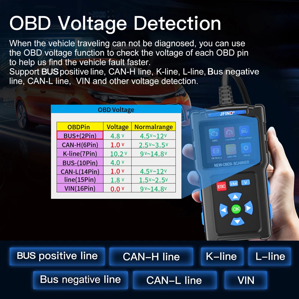 OBD2 Scanner Diagnostic Tool JFIND JF700 Auto Check Engine Code Reader OBD Voltage Detection OBD2 Clear Fault Codes Diagnostic