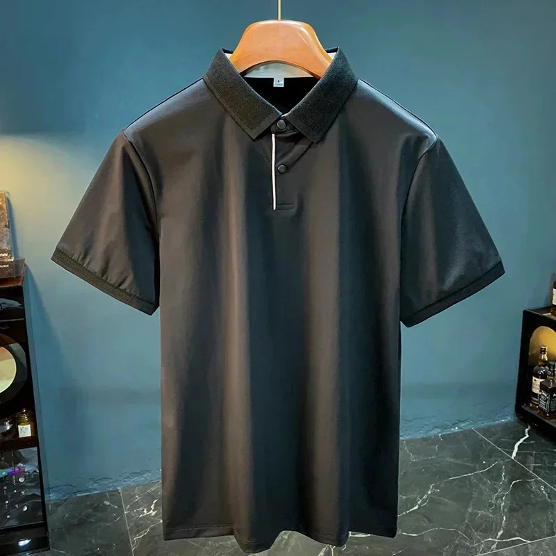 

Мужская деловая футболка с короткими рукавами, летняя повседневная однотонная, простая и модная, дышащая рубашка-поло с лацканами