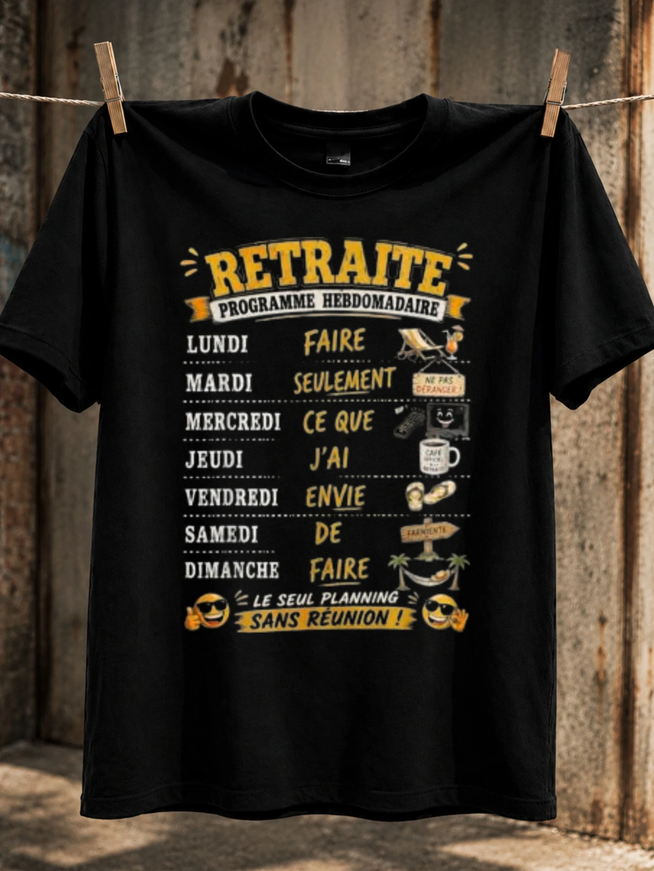 Retraite Programme HebdomA D Aire French Weekly Retiret Schedule No Meetings Beach Hammock Humor  Unisex All T-Shirt