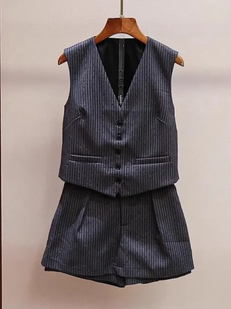 

Женский комплект Ele Commute: блестящий жилет в полоску, модные юбка-брюки и шорты с широкими штанинами, летний трендовый набор