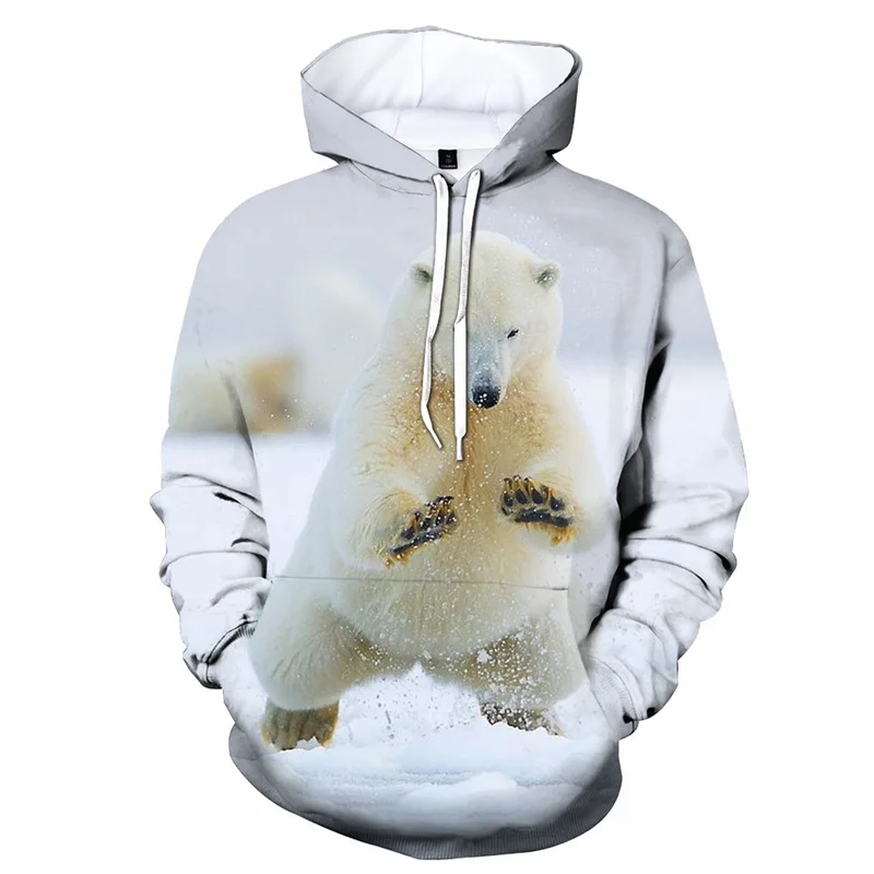 Urocza bluza z kapturem z niedźwiedziem polarnym wiosenna moda 3D z nadrukiem zwierzęca męska bluza z kapturem z osobowością uliczną luźny Top za dużą kurtka jesienny