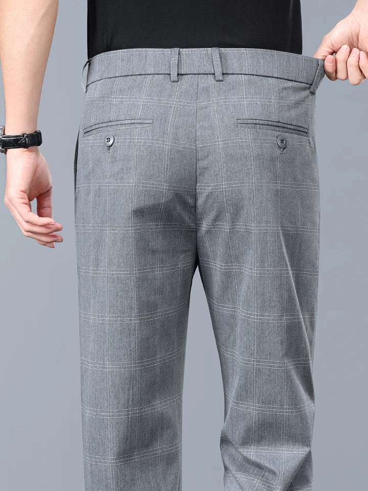 mens grey checkered dress pants Wessi Checked Light Grey Slim Fit Men's Plaid Pants, Grey, 42 main image 0