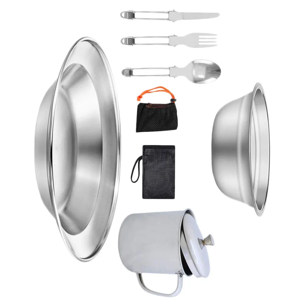 

Stainless Steel Cutlery Set Climbing Cookware Hiking Kettle Tough Outdoor Picnic Camping