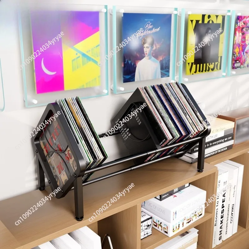 Retractable vinyl record storage rack, wrought iron CD disc storage rack, large-capacity record storage rack.