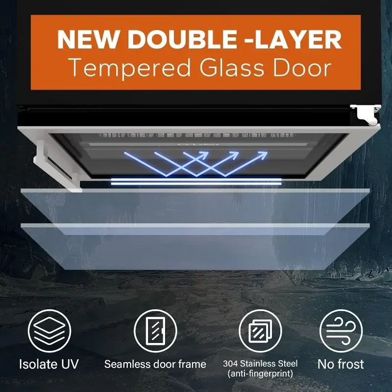 Ca'Lefort 24 Inch Beverage Refrigerator, 180 Can 34°F -54°F Beverage Fridge, Drink Fridge with Glass Door 3 LED