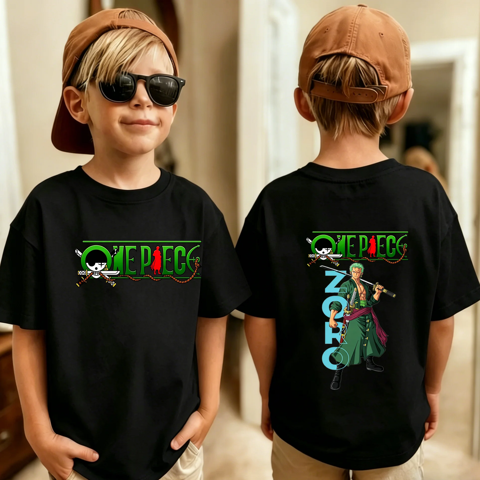 New One Pieces Boys Girls Cotton Short Sleeve Tops Summer Kids T Shirt Anime Luffy Zoro Nami Chopper Cute Clothes Cartoon Tees