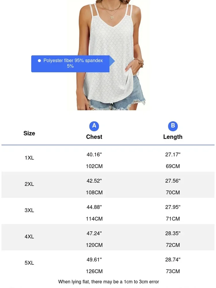 Plus Size Women Solid  Camisole Tank Top, Double Spaghetti Strap V Neck Casual Loose Summer Sleeveless Vest image 6