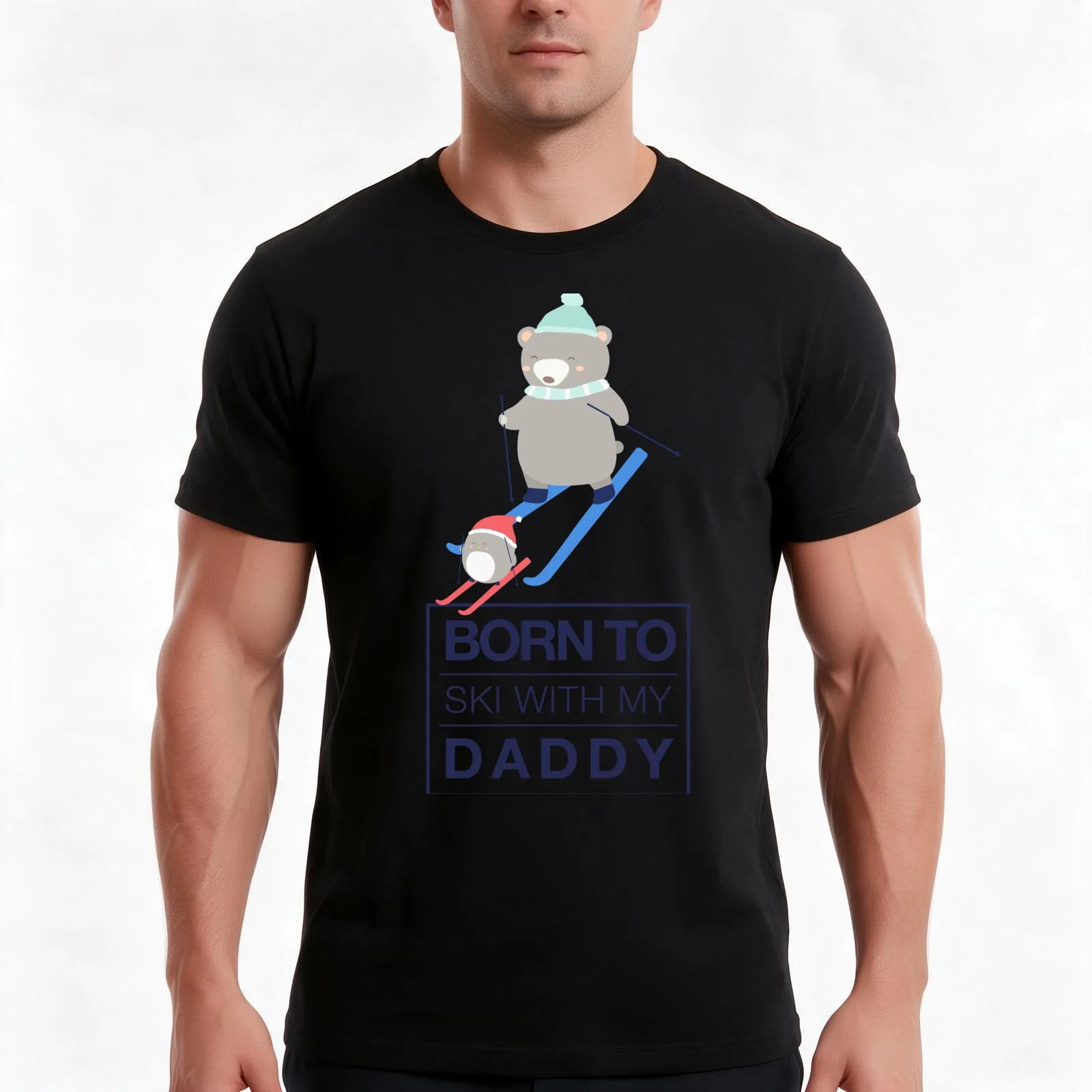 Born to ski with my daddy T-Shirt, Summer Casual Cotton Tee, Oversized Streetwear Tops, Vintage Graphic Print, Unisex Men Women