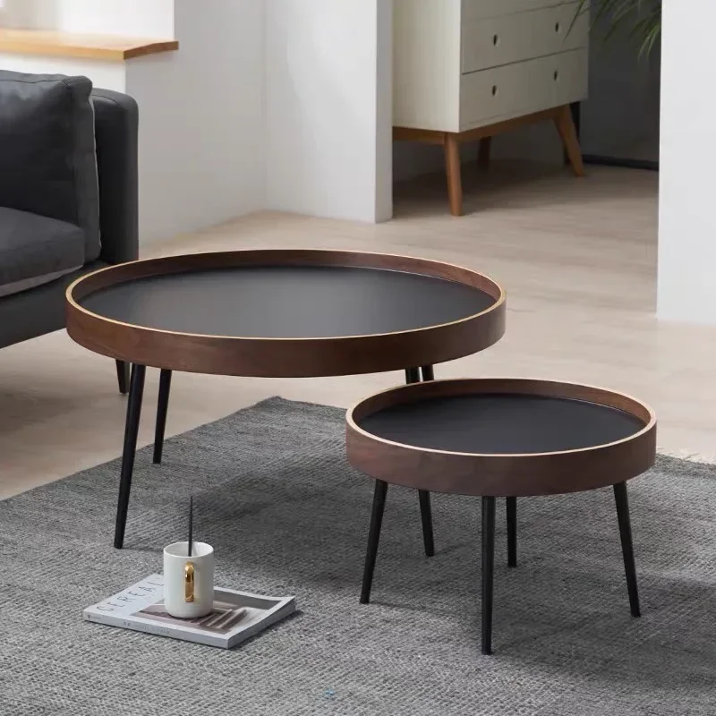 

Wuli Coffee Table Nordic Small Apartment Solid Wood Light Luxury Modern Minimalist Round Living Room Black Walnut Combination