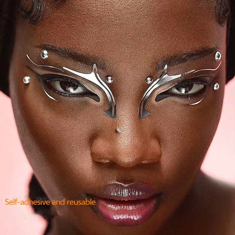 

Futuristic silver stickers, hollowed-out silver makeup artist eyeshadow stickers, creative makeup, metallic style