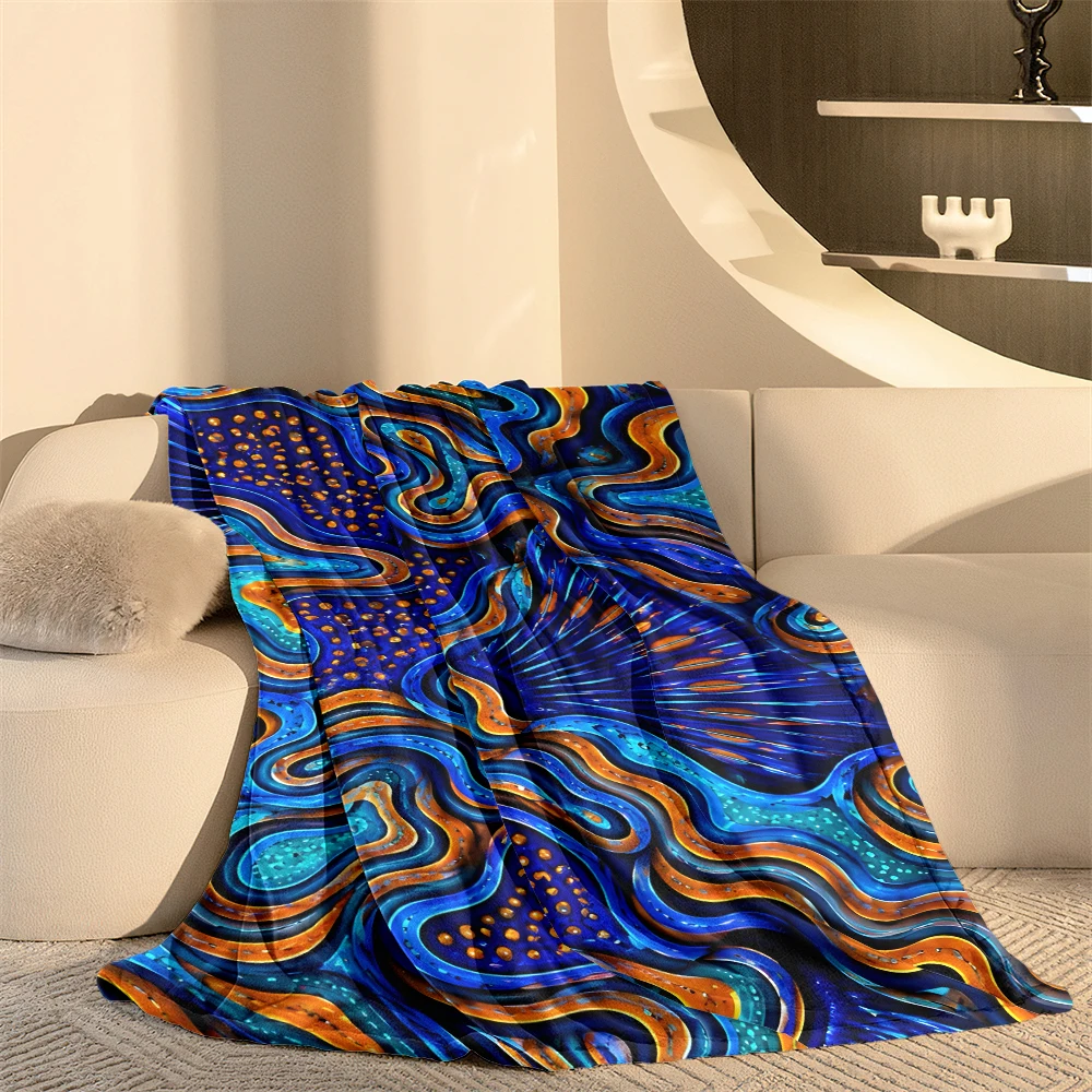 Blue Orange Fluid Abstract Warm Flannel Fleece Blanket Thick Soft Cozy Throw Blanket for Winter Bed Couch Plush Bedspread - view 3