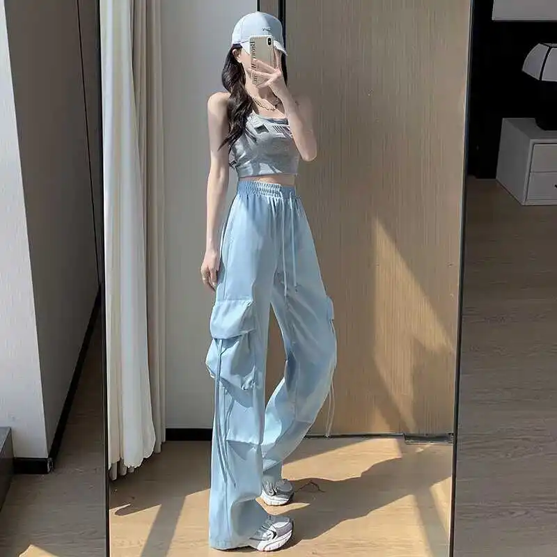 

Qui Dry прямые брюки для спецодежды, женские тонкие свободные брюки в стиле ретро, большие размеры, широкие брюки, повседневные длинные брюки допане для танцев