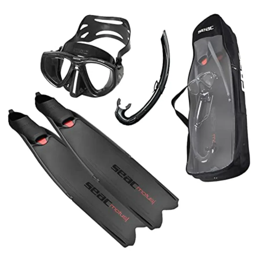

Motus Fin, Mask Snorkel Set for snorkeling, silicone and polycarbonate, black and blue, anti-fog lens and adjustable strap
