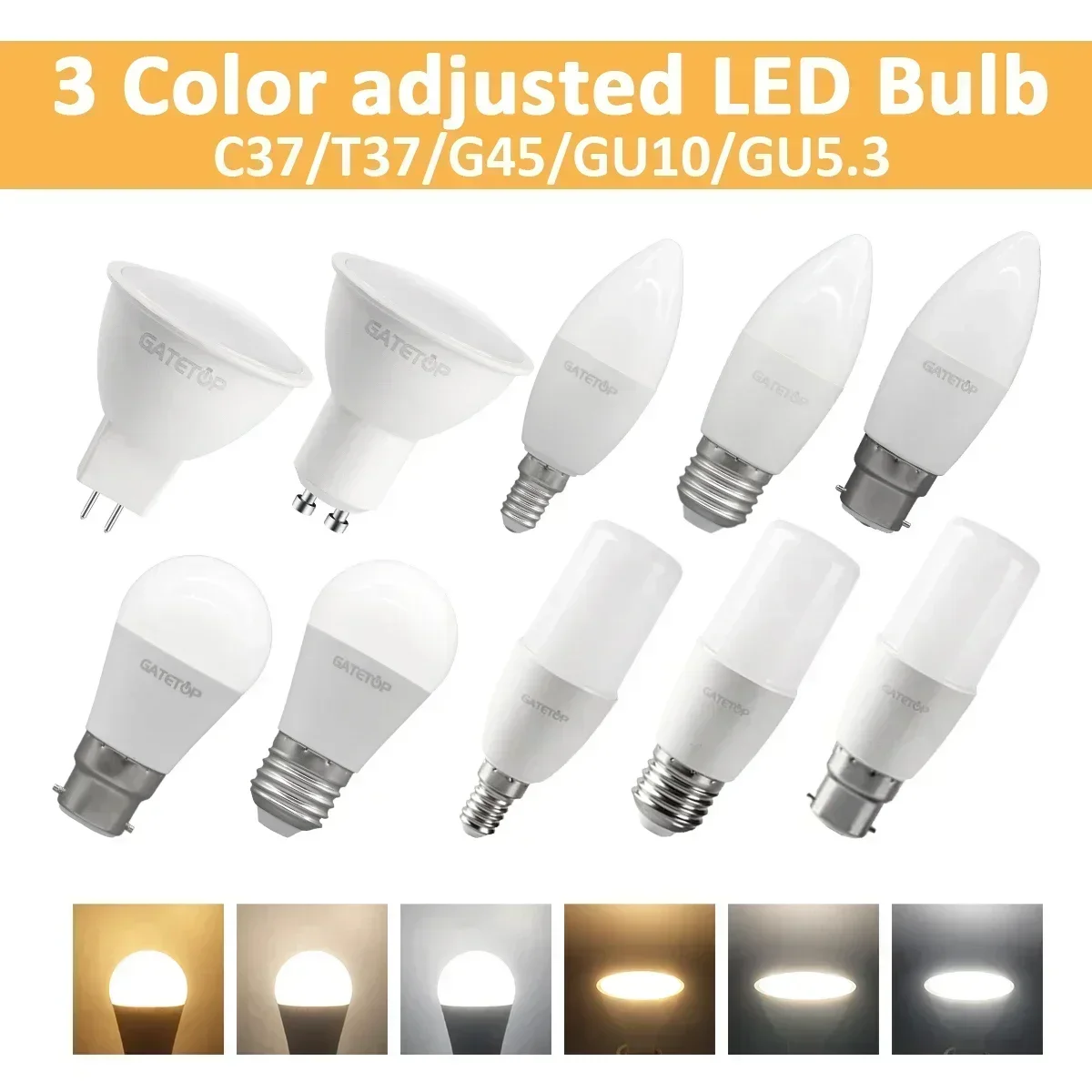 

8pcs LED Bulb 220V 110V E27 E14 B22 GU10 MR16 Light Lamp Tricolor dimming 3000K 4000K 6000K CCT Color memory function Lamp