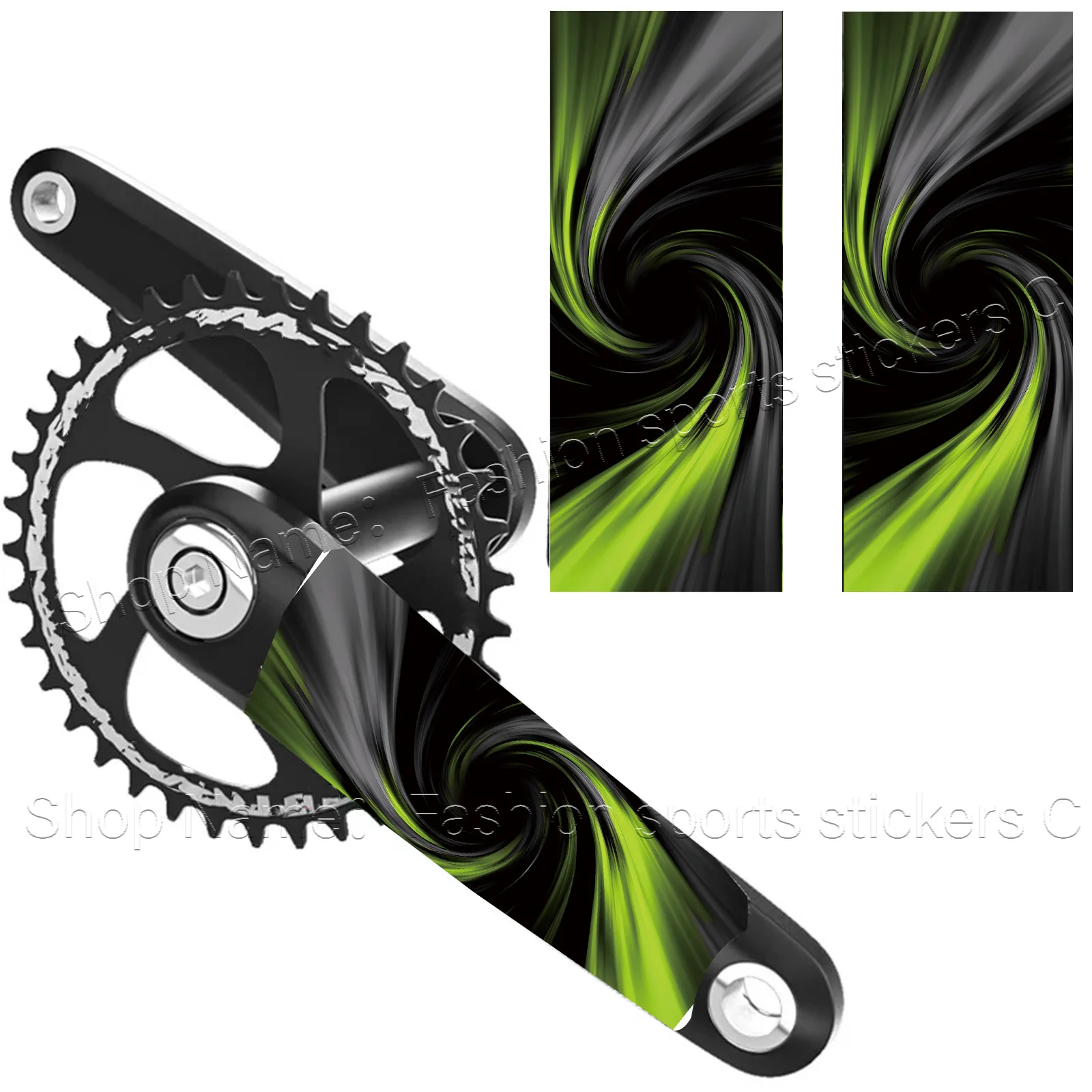 2PCS Green Swirl Bike Crank Sticker Waterproof Scratch Resistant Removable Vinyl Decal MTB Road Bicycle Accessories