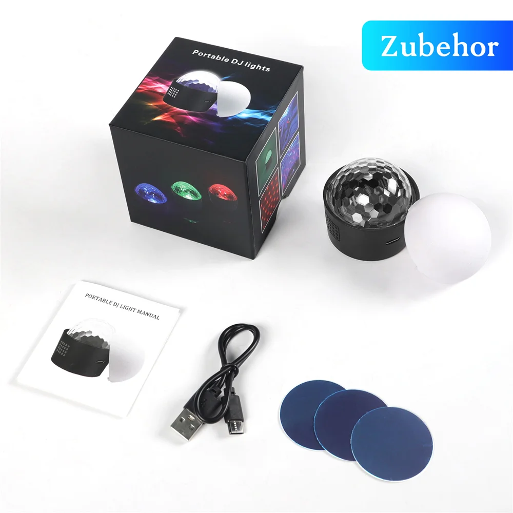 Luz de ambiente LED RGB para escenario, bola mágica pequeña de cristal, luz de DJ portátil para coche, carga USB, Control de sonido activado por