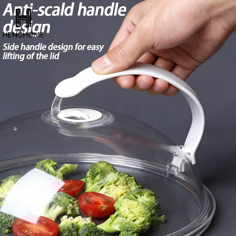 Microwave Food Splash Proof Cover, Household Oven Heating Cover, Plate Transparent Cover, Handle, Cooking Utensils Accessories
