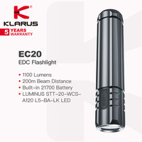 Klarus EC20 Portable EDC Flashlight Built-in Rechargeable  21700 Battery, 1100 Lumens 200m Beam Distance, for Camping, Daily Use