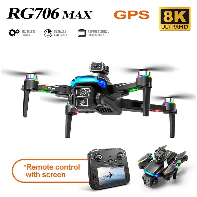 

Дрон RG706MAX с камерой 4K HD, экран 4,5 дюйма, радиоуправляемый квадрокоптер, бесщеточный двигатель 360° ° Профессиональные GPS-дронные игрушки для предотвращения препятствий