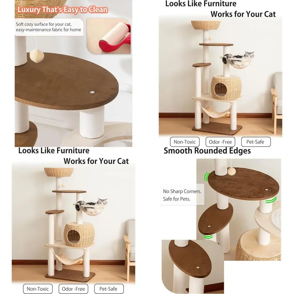 

Деревянный кошачий комплекс высотой 144 см с платформой для наблюдения для нескольких кошек - идеально подходит для всех сезонов