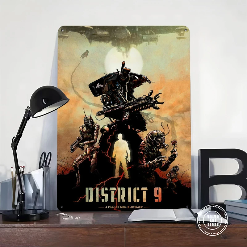 District 9 Movie Tin Poster Customized Wall Art Retro Vintage Metal Signs for Fans Room Office Decor Coffee Bar Accessories Home