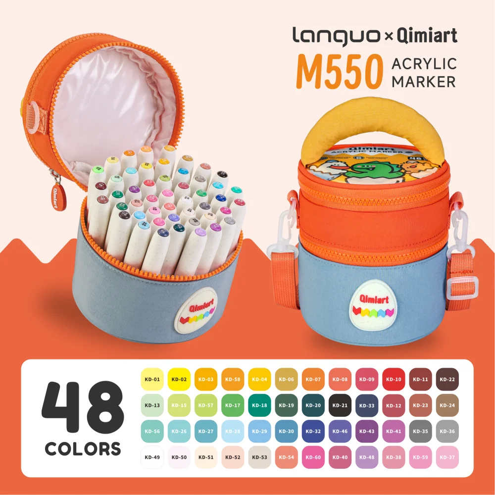 Acrylverfstiften Languo, 24/60 kleuren, met penseelpunt, inclusief opbergtas, ideaal als cadeau voor kinderen, wasbare verfset.