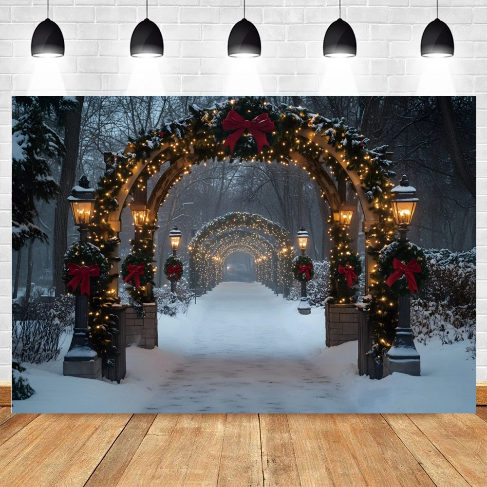 Christmas Backdrop Photography Forest Snowy Night Light Background Photographic Xmas Tree Outdoor Party Decor Photo Studio Prop
