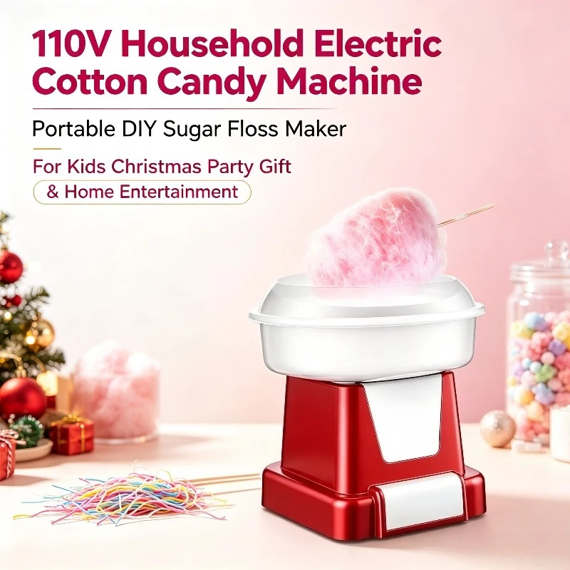 110V Household Electric Cotton Candy Machine, Portable DIY Sugar Floss Maker for Kids Christmas Party Gift & Home Entertainment
