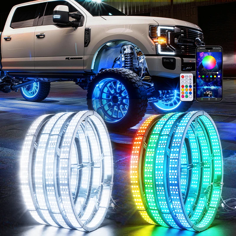LOYO Verstelbare IP67 Universele Montage Velgverlichting Quad Row RGB Kleurveranderende RGB Dream Color Velg Ring Lichtset
