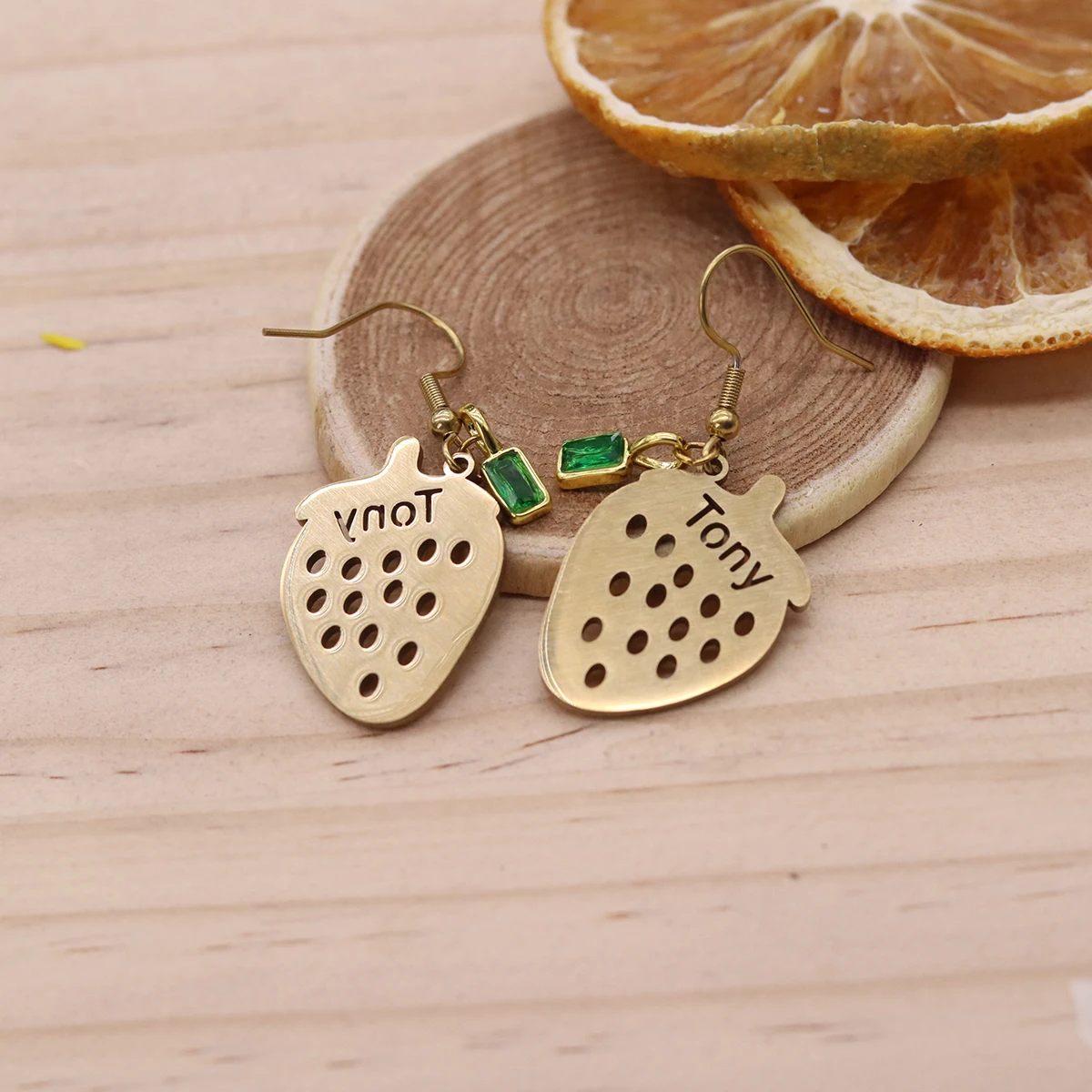 Chandler Bohemian Stainless Steel Custom Cursive Name Strawberry Earring Jewelry Girls Tarnish Resistant Sweet Fruit Earrings