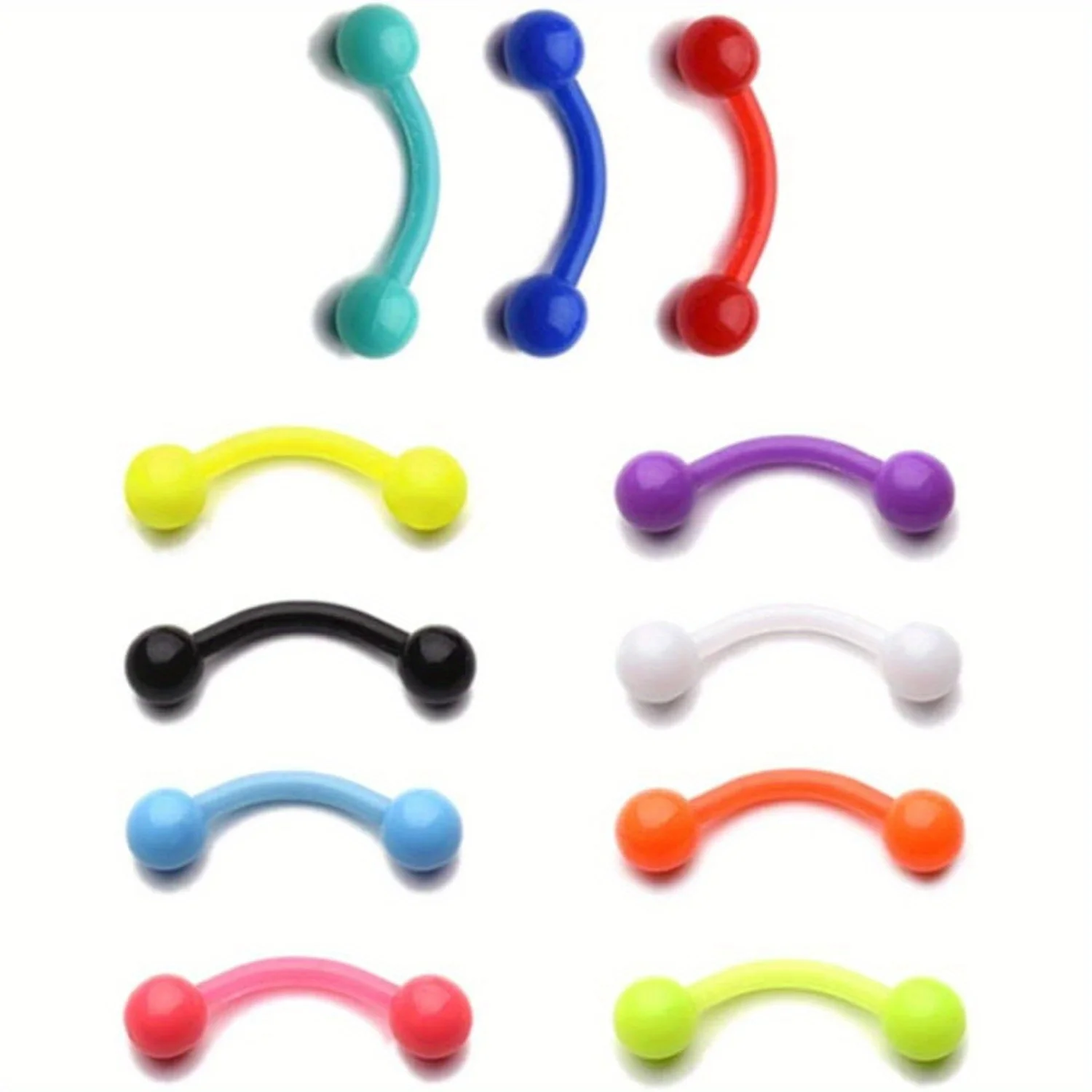 11pcs 8mm Colored Plastic Eyebrow Studs Soft Material Lip Studs Cartilage Earrings Nose Nail Body Piercing Jewelry