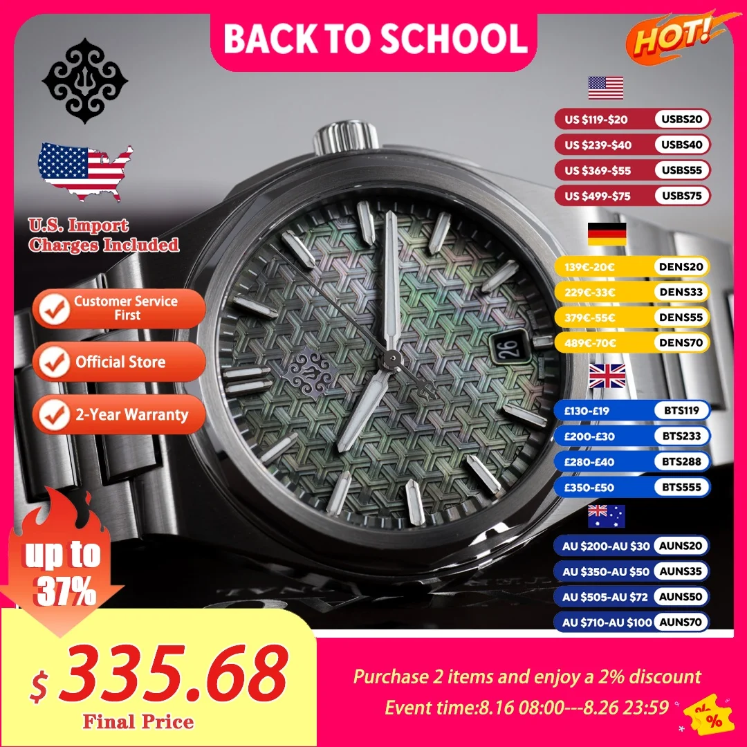 IX&DAO 2026 New 37mm Warrior Men's Automatic Mechanical Watch PT5000 Movement Sapphire Stainless Steel Waterproof 10Bar BGW9