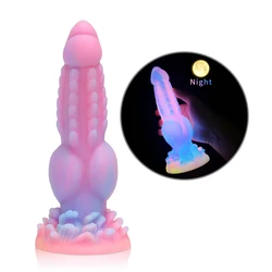 Juguetes anales luminosos para hombres y mujeres, consoladores enormes de dragón, pene monstruo brillante, tapón Anal colorido, consolador suave con ventosa, nuevo