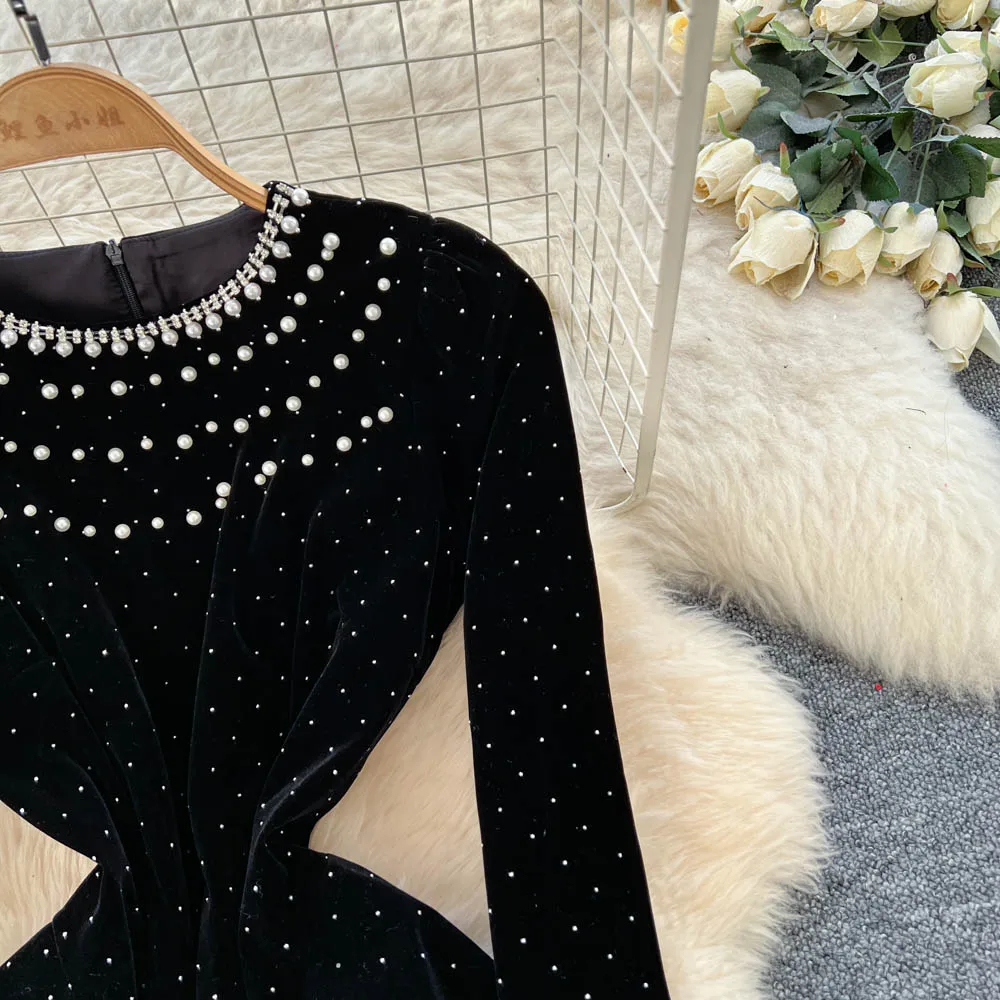 Chique elegante velours vintage chique slanke jurken met lange mouwen Koreaanse mode High Street dameskleding