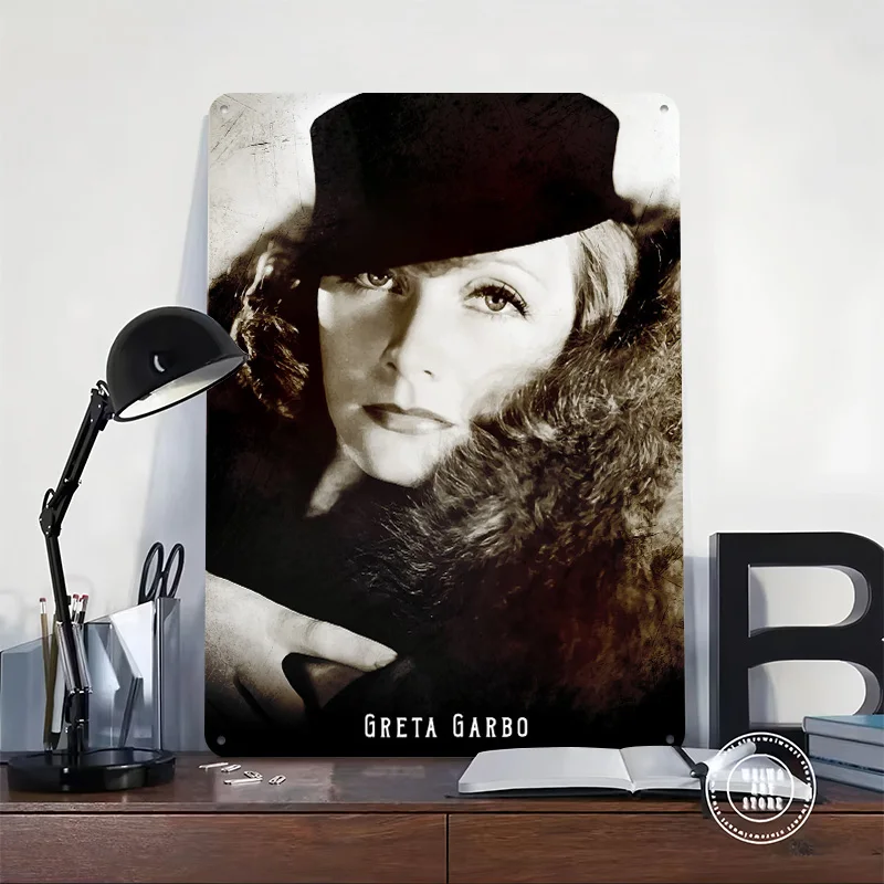 Greta Garbo Metal Poster Custom Wall Art Retro Vintage Tinplate Signs for Man Cave Home Decor Living Room Decoration Gaming Cozy