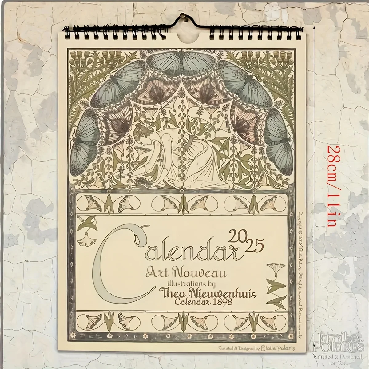 Art Nouveau 2025 Wall Calendar, Quirky Office & Home Decor, Vintage Style, Perfect for Christmas or Birthday Gifts, Calendar