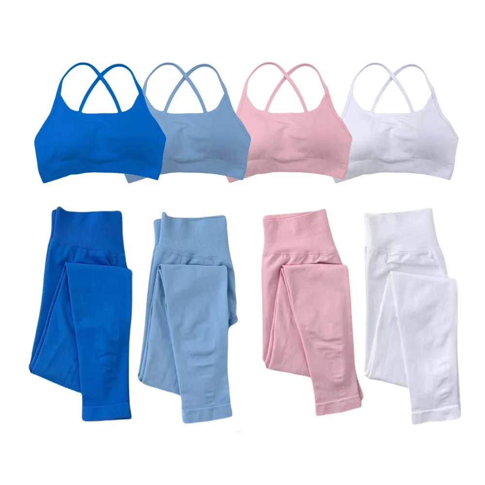 

2 Piece Women Yoga Sets Gym Sets Backless Bra&Leggings Seamless High Quality Resistance Training Pilates Workout Sport Set