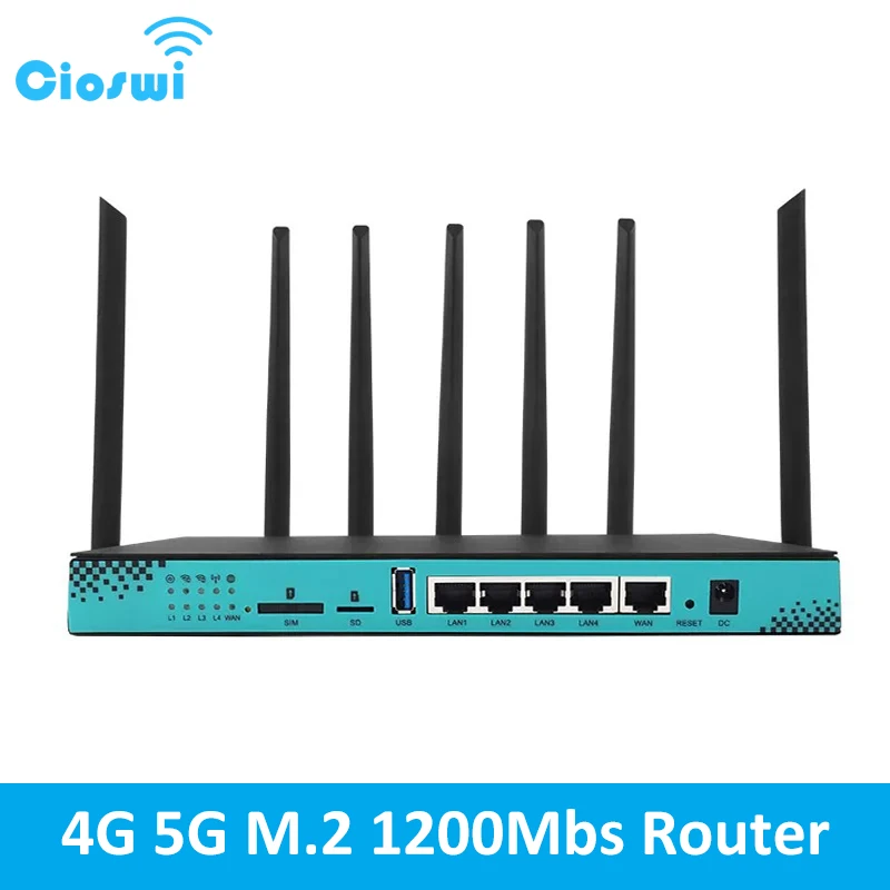 

Cioswi 1200Mbps 4G 5G Router M.2 Slot Wireless WIFI 2.4GHz 5.8GHz WAN LAN 16MB 256MB Openwrt Detachable High Gain Antennas