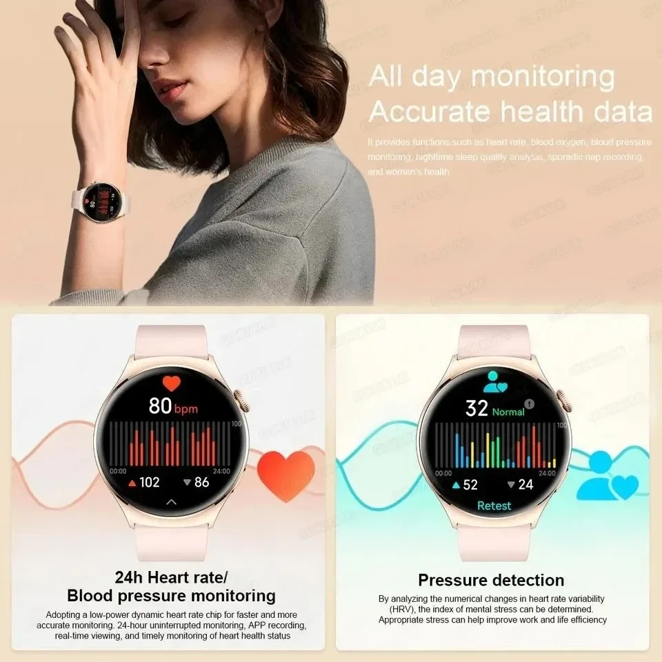 ساعة ذكية للنساء NFC AMOLED شاشة الأكسجين في الدم GPS المسار الساعات الرياضية مساعد صوتي دعوة مخصص الاتصال الهاتفي ساعة ذكية رجل إمرأة