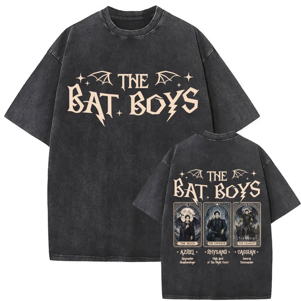 تي شيرت The Bat Boys Tarot Card تي شيرت Rhysand Cassian Azriel ACOTAR الجمالية تي شيرت الرجال النساء موضة خمر غسلها القطن تي شيرت