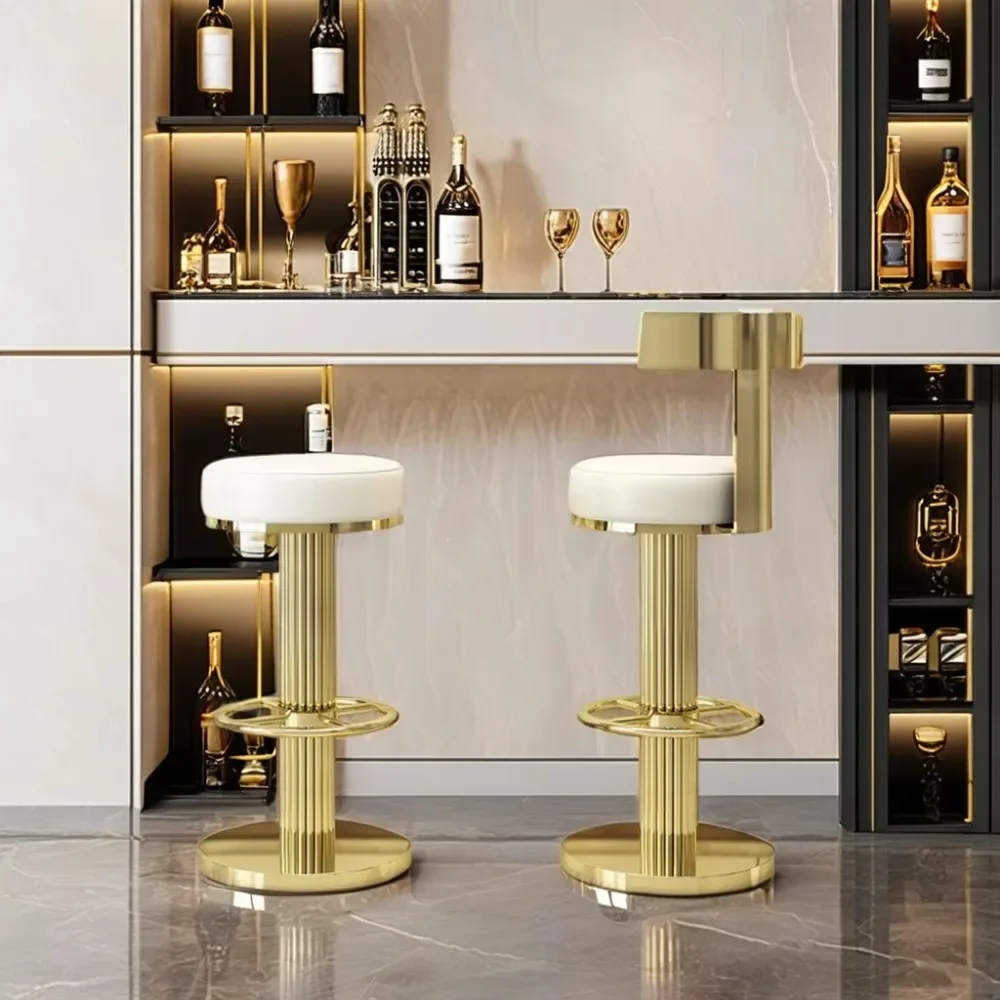 

Modern Luxury Gold High Back Bar Chair Metal Frame Leather Furniture Hotel Restaurant and Living Room Cafe Bistro