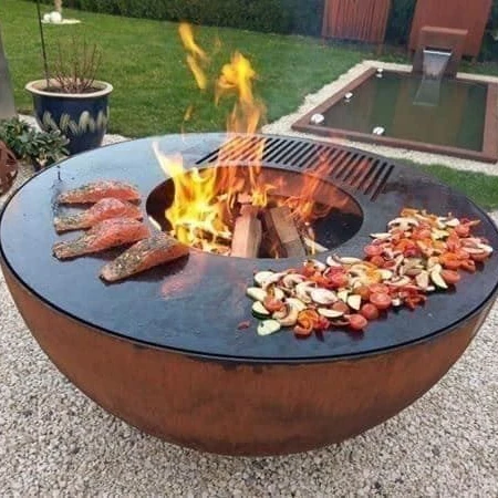Large Wood Fired Barbecue Charcoal Stainless BBQ Grill Round Fire Pit Bowl