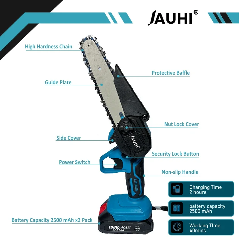 JAUBottles-Tronçonneuse électrique sans fil aste, scie JOSaw, outils électriques pour bois, batterie Makita 18V, 3500W, 6 po, 40000 tr/min