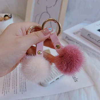 Luxury Trendy Real Big Fox Fur Pompom Ball Keychain Fluffy Fox Fur Keyring 5cm Handbag Car KeyChains Pendant Decorations