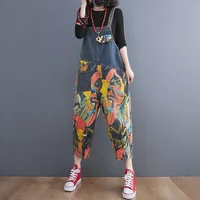 Streetwear Y2K Patchwork Printing Denim Jumpsuit Women Loose Wide Leg Dungarees Baggy Pants Rompers Spring Summer Jeans Overalls