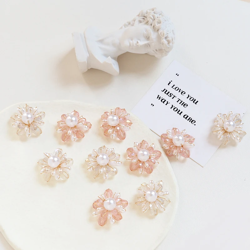 1pcs Crystal Pearl Braided Flower Beaded Patch Pendant Handmade Jewelry Earrings Hairpin Accessories Materials Charms