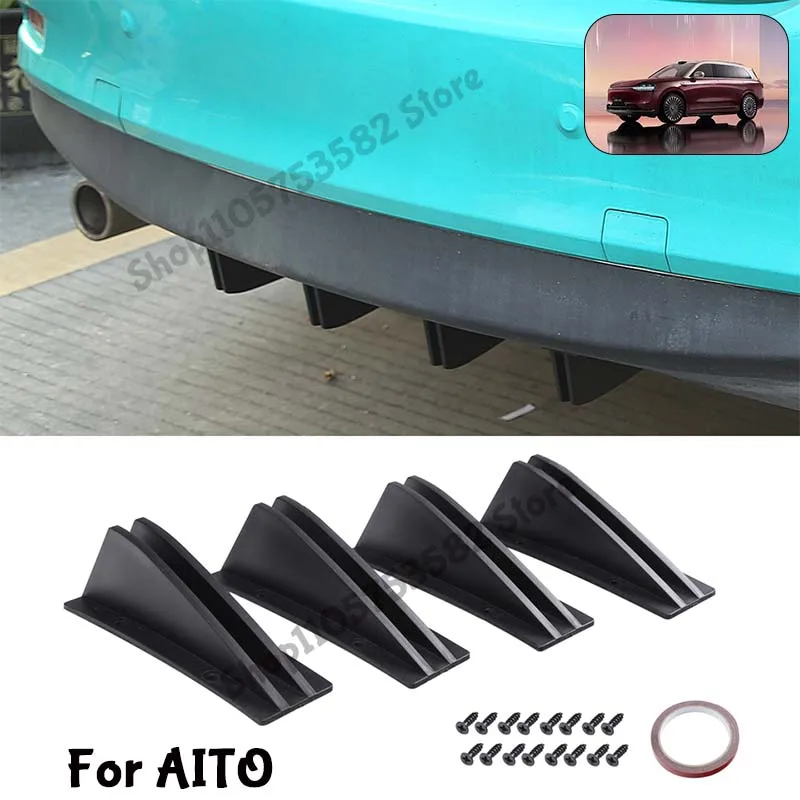 For AITO Rear Bumper Shark Fin Diffuser Carbon Fiber Lip Spoiler Airflow Anti-Collision Protector